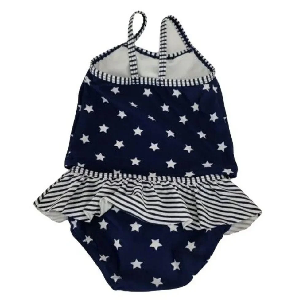 Carter's Girls 2 piece Tankini Bikini Blue Stars‎ Stripes Bathing Suit 6 Months